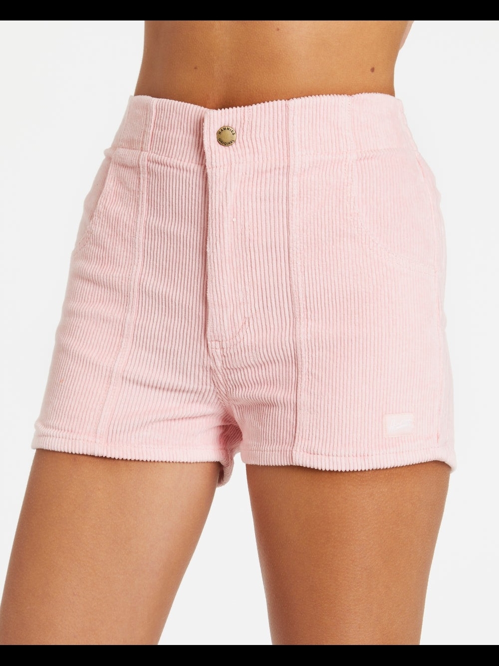 High-Rise Light Pink Corduroy Shorts with Button Front